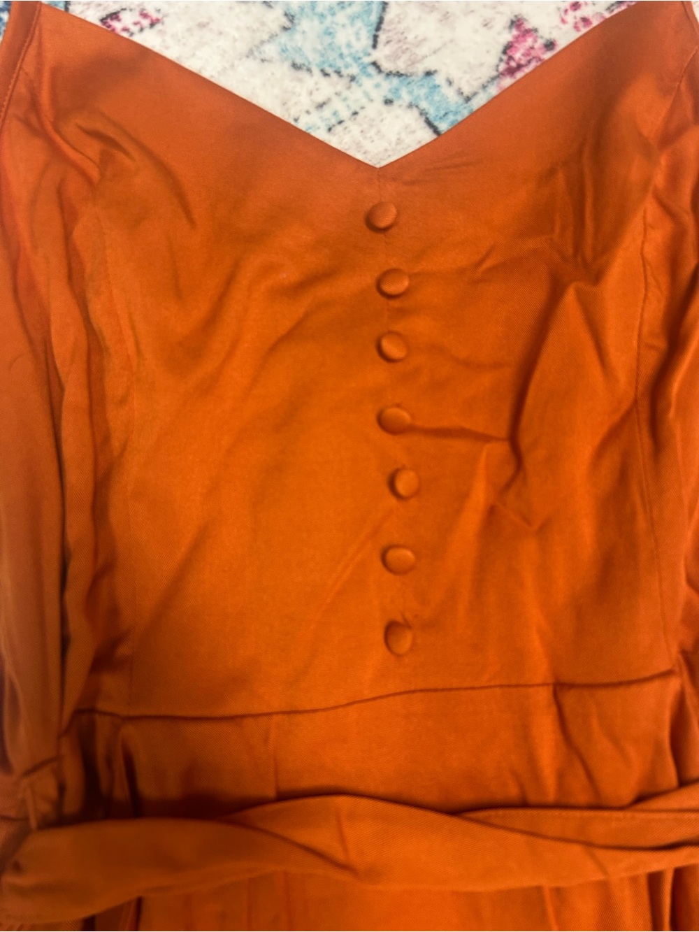 Market & Spruce Rust Orange Midi Dress with Tie Waist and Pockets - Picture 3 of 10